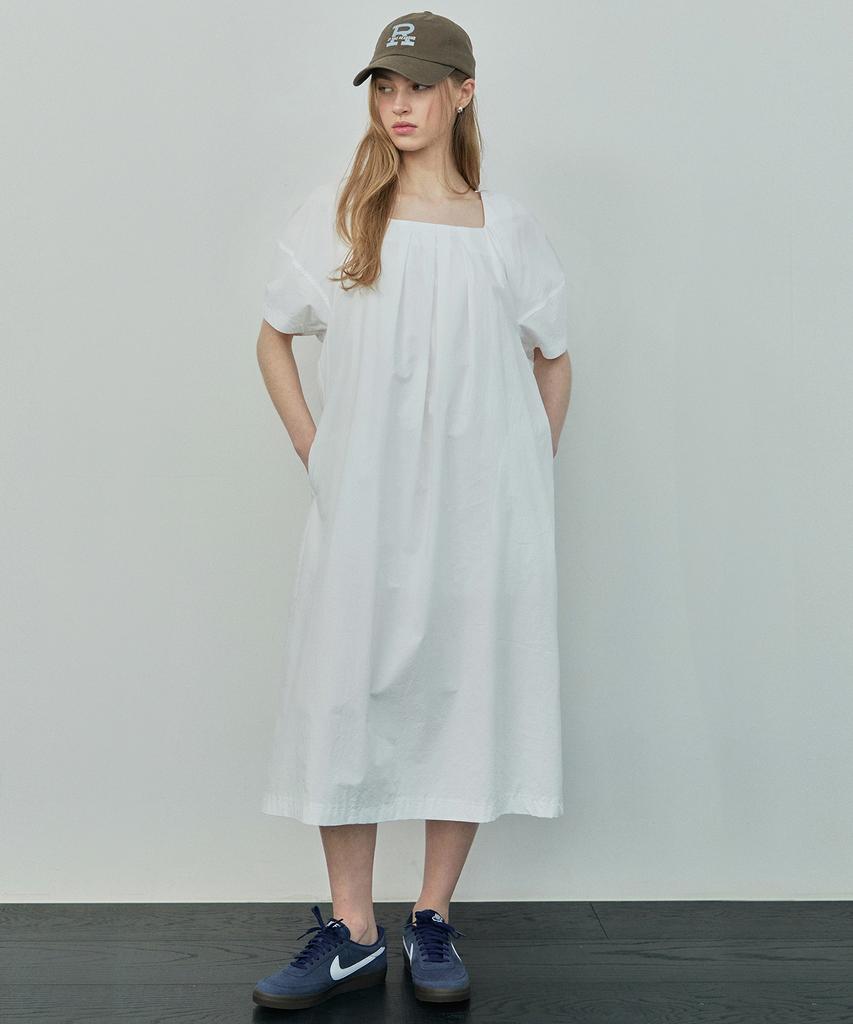 Ihr Front Pleated Puff Dress / White