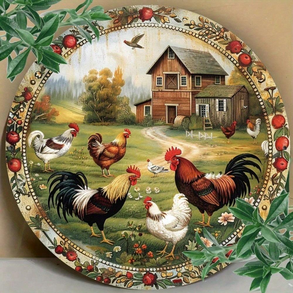 Винтажная Забавная Курица Жестяная Табличка 8 дюймов Круглая Настенное Искусство Кухня Кафе Фермерский Декор Прочная Водонепроницаемая Для Помещения и Улицы