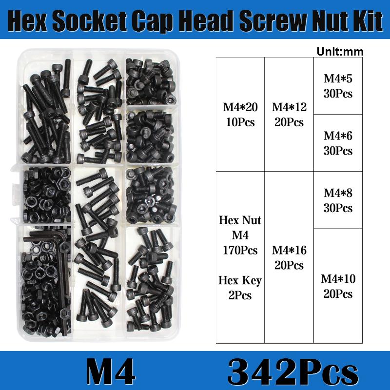 Hex Socket Head Cap Screws Nut M2 M3 M4 M5 M6 Grade 12.9 Machine Screw Alloy Steel Black Bolt Nut Hexagon Socket Bolt Nut Kit