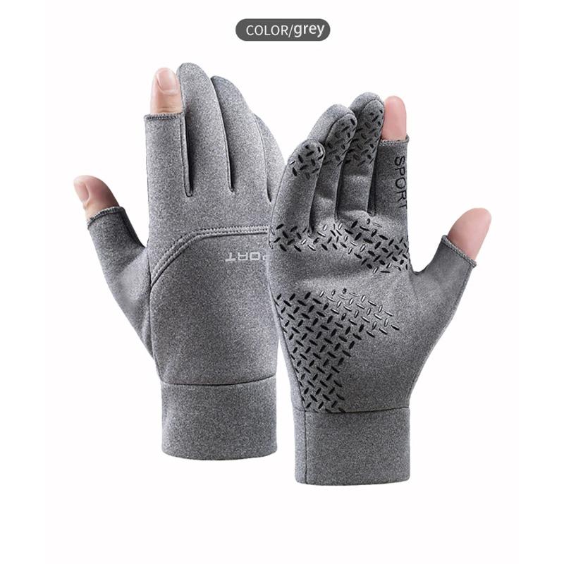 1 Pair Winter Fishing Gloves Women Men Universal Keep Warm Fishing Protection Anti-slip Gloves 2 Cut Fingers Outdoor Use Angling