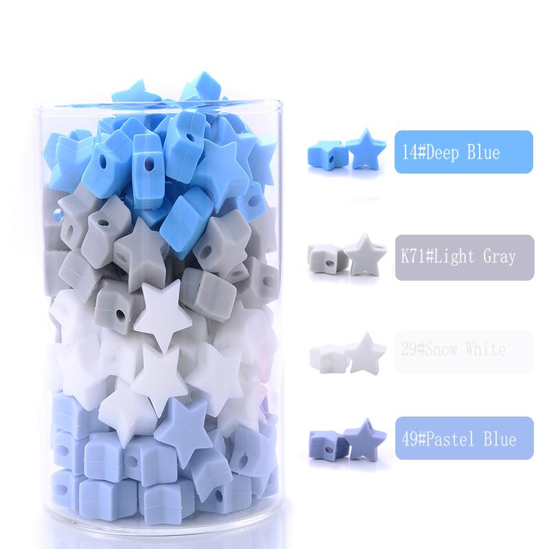 14 мм 50 шт./лот Силиконовые бусины Форма пятиконечной звезды Прорезыватель для зубов Зажим для пустышки Цепочка Аксессуары Силиконовые бусины Без BPA
