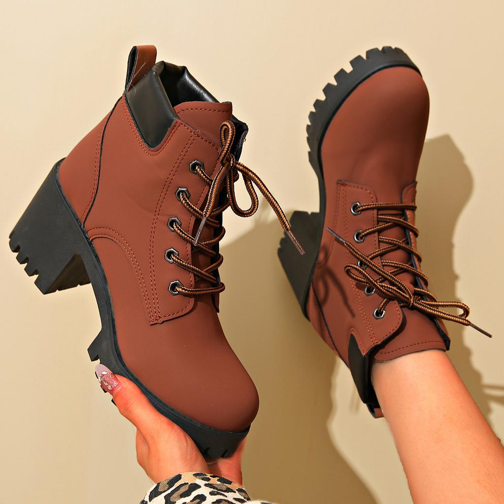 Женские сапоги на каблуках, новые зимние женские туфли, женские короткие ботинки в стиле ретро, женские короткие ботинки на платформе со шнуровкой, Botas De Mujer, большой размер