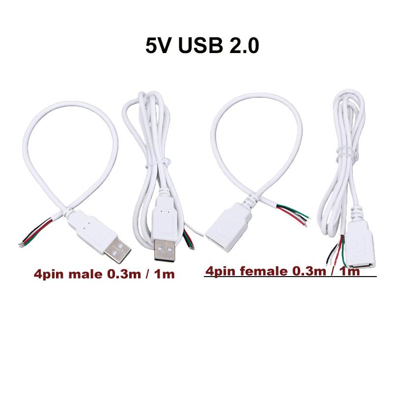 5V USB 2.0 Женский Мужской 4-контактный Проводной Кабель Питания Разъем Зарядки Удлинитель белый 0.3м 1м для компьютерных аксессуаров
