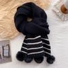 Striped Knitted Wool Scarf Women's Winter Red Hairball Scarf Warm Cute Girl Birthday Gift