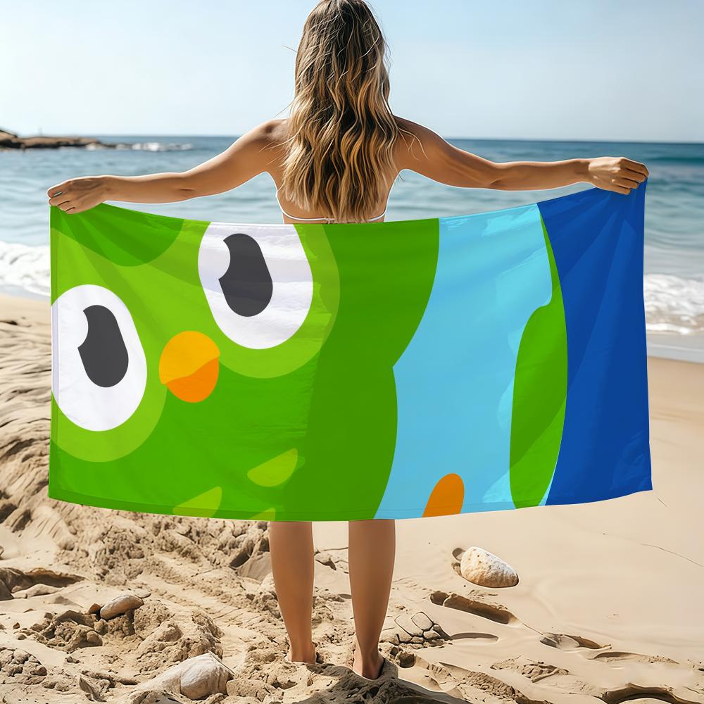 Мультяшное D-Duolingo ИИ Полотенце Пляжное Полотенце Большого Размера Быстросохнущее Полотенце Впитывающее Мягкое Для Плавания Пляжные Полотенца для Мужчин Женщин