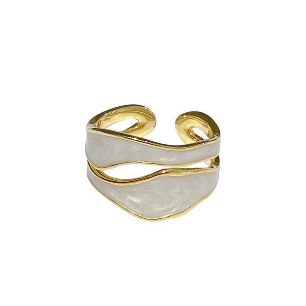 Geometric Double-layer Hollow Ring Female Fashion Temperament Irregular Drip Glaze Color Matching Open Ring