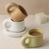 1set Ceramic Coffee Chubby Mug Creative Cute Fat Handle Cup with Saucer for Office and Home10oz for Latte Tea Milk Couple Mugs