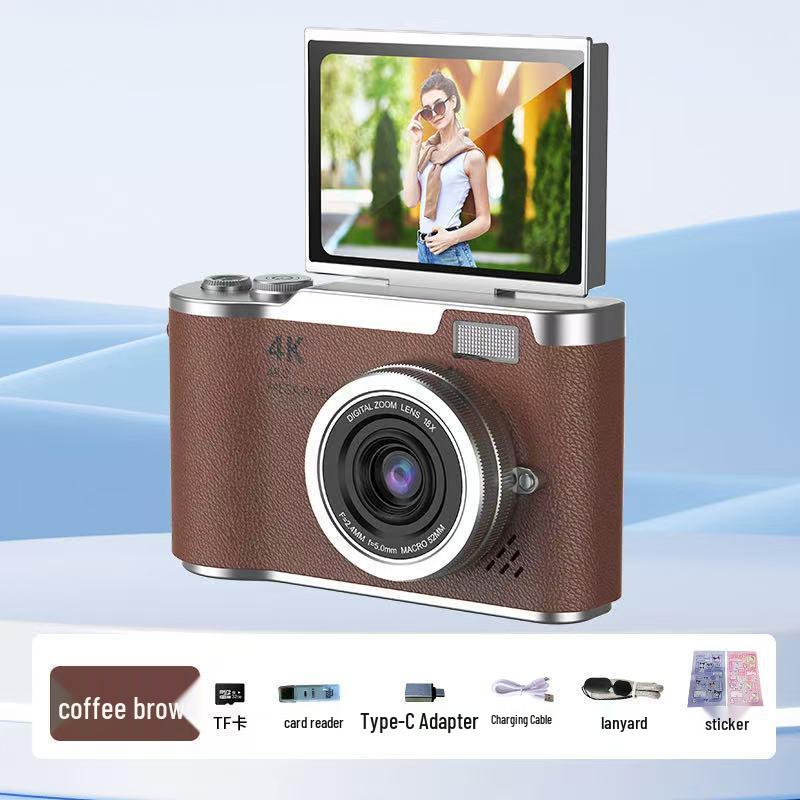 Цифровая камера 4K HD, Высокое разрешение, Готова к селфи, Загрузка на мобильный, Студенческие путешествия, ПЗС в стиле ретро