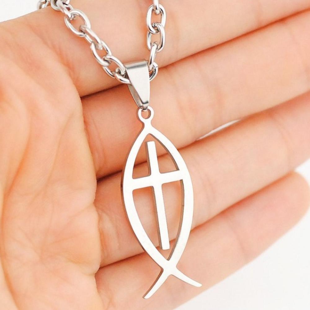 Christian Symbol Fish Ichthus Pendant Necklace 45cm Length