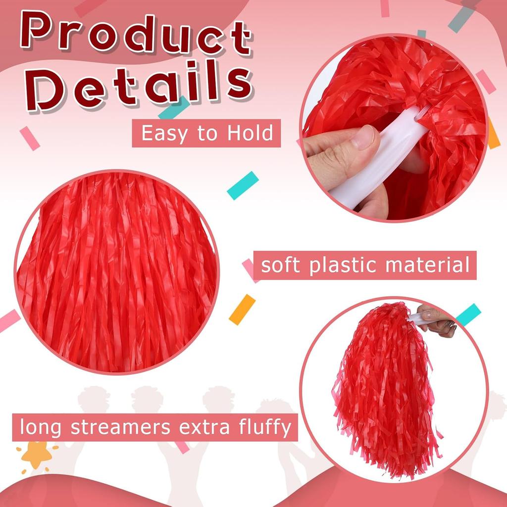 Chivao 24 Pcs Cheerleading Pompoms Plastic Pom Pom Handle Cheer Team Pompoms for Sports Dance Cheer Gameday Football Party Decorations,30 Grams