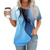 Women's Fashionable Casual Short Sleeve Button Print Round Neck Pullover Top