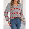 Autumn and Winter Casual Lantern Sleeve Contrast Color Love Pullover Sweater
