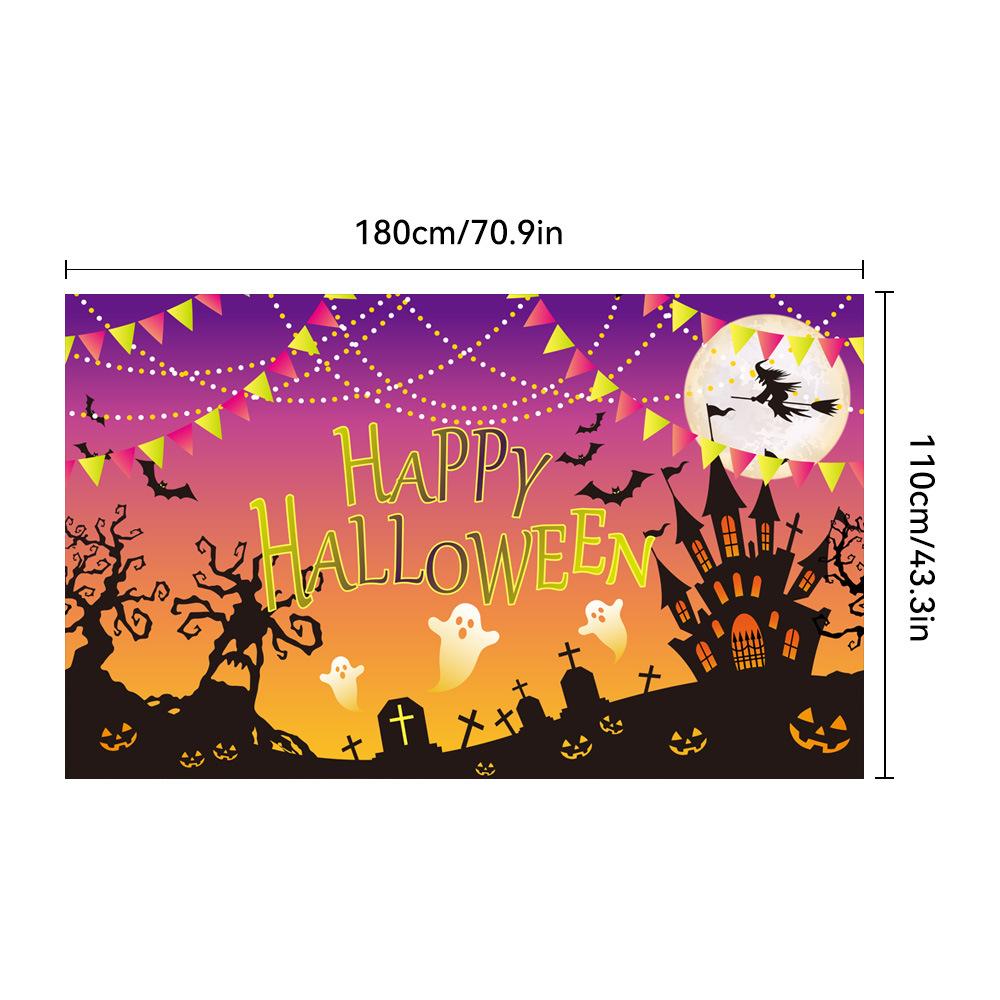 1pc Orenge Halloween Party Backdrop Scary Night Moon Ghost Skull Pumpkin Bats Banner for Halloween Party Background Decoration