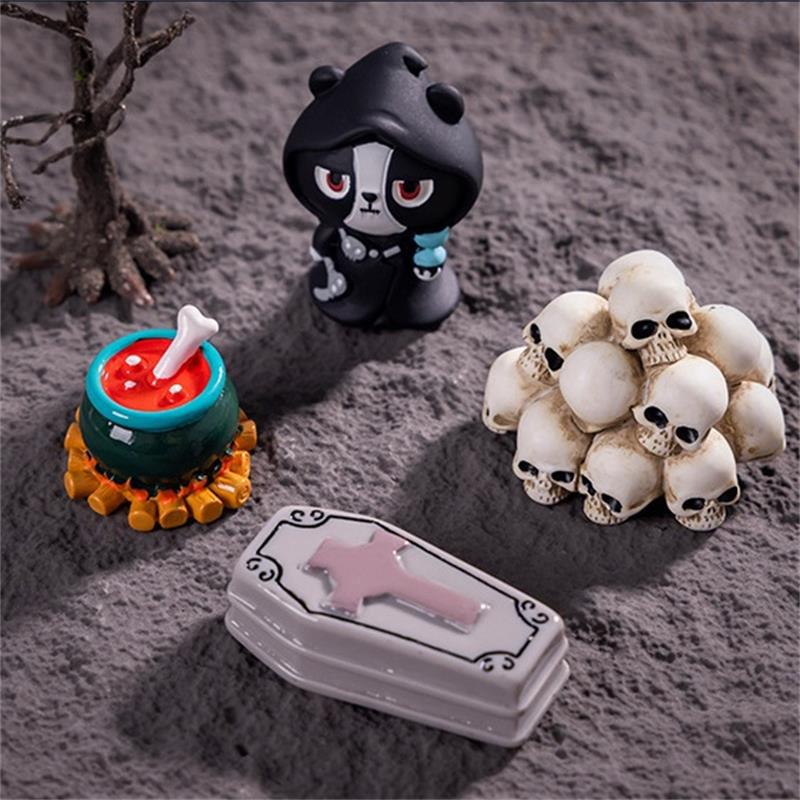 Creative Halloween Horror Skeleton Coffin Micro Landscape Ornaments Party Props Car Desk Decorations Diy Resin Accessories Gifts