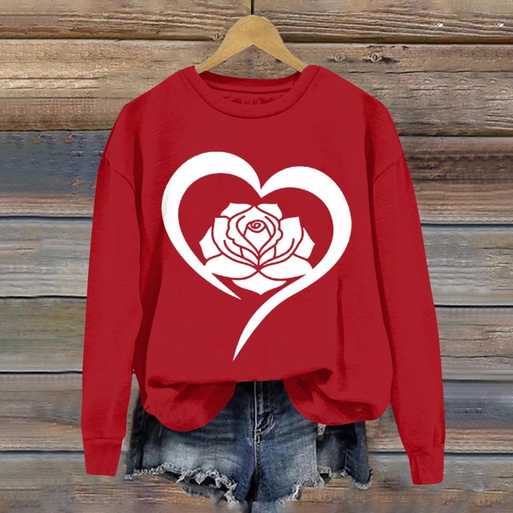 Женская повседневная мода ко Дню святого Валентина с принтом, длинным рукавом, круглым вырезом, толстовки, пуловеры, топы