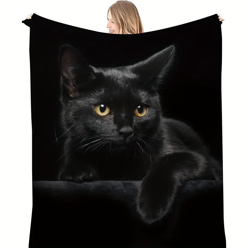 Graceful black cat pattern Flannel printed blanket suitable for all seasons suitable for living room office sofa and travel
