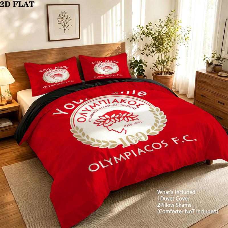 Custom Olympiacos F.C Bedding Quilt Set Quilt Cover Pillowcase Home Decoration Birthday Gift (1 * duvet cover + 2 * pillowcase, without core)