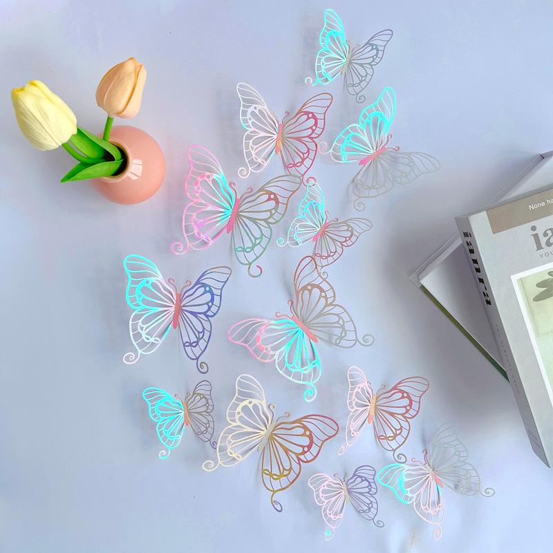 3D  12 PCS Hollow Butterfly Wall Decals Polka Dot Stickers for Kids Room Living Room Holiday Festival Decoration