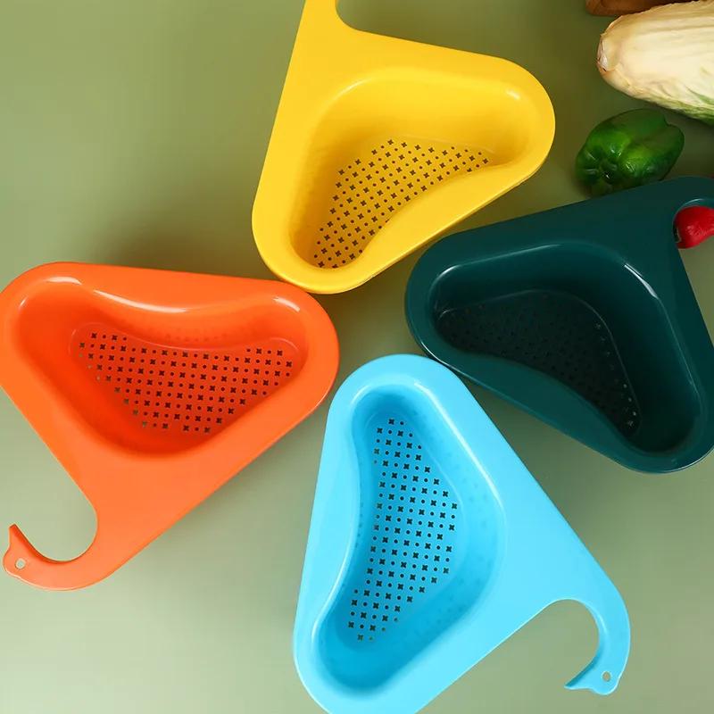 Sink Swan Drain Basket Household Punch-free Kitchen Vegetable Washing Multi-functional Pool Triangular Plastic Water Filter Rack