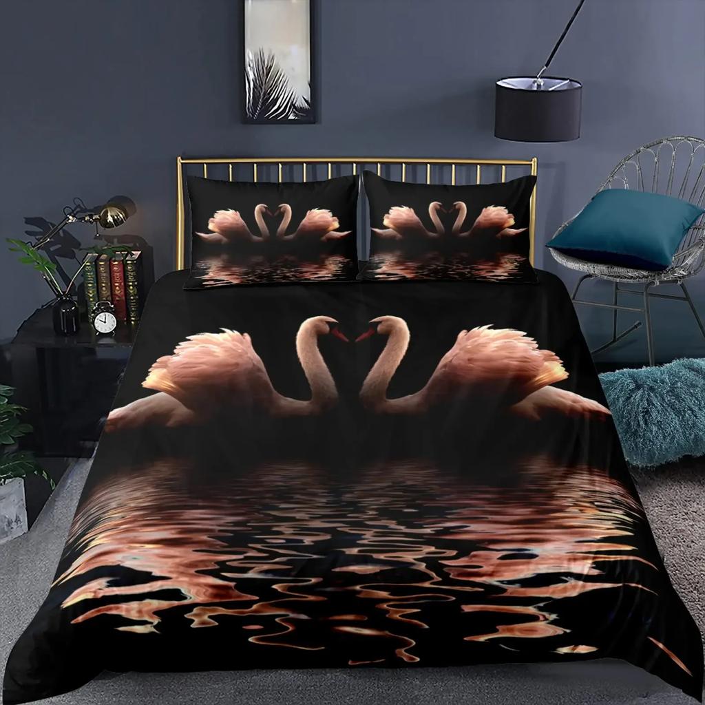 Swan Black And White Swan Comfortable Duvet Quilt Cover Pillowcase Bedding Set Children Bedroom Decoration Home Textile