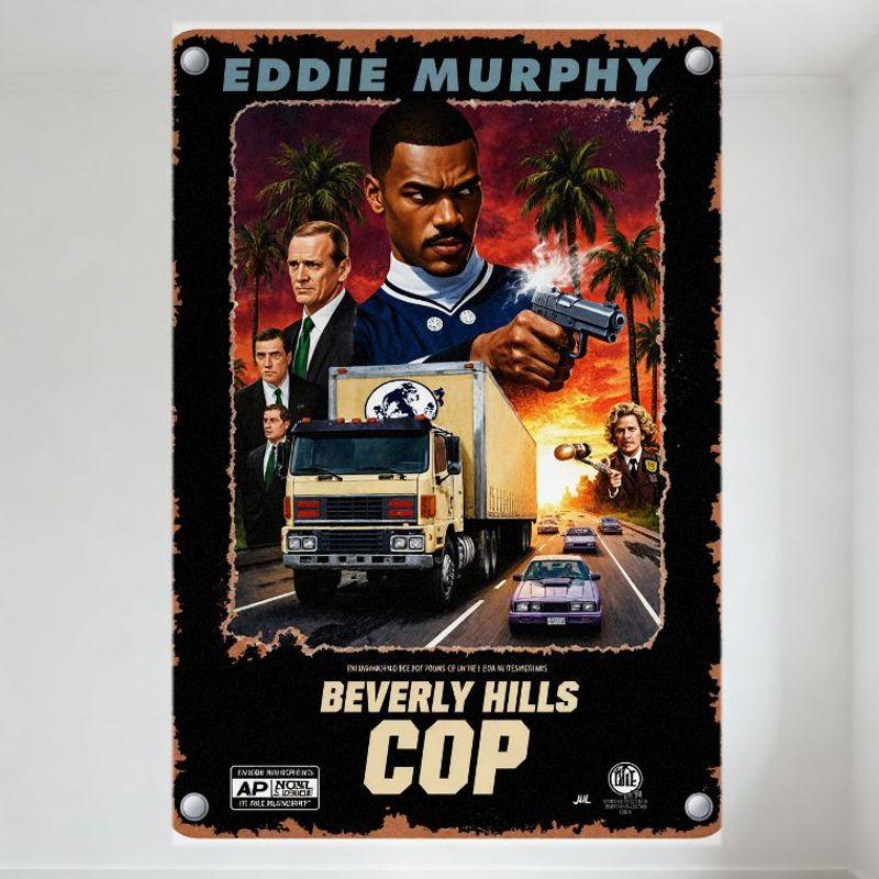 Ретро Металлическая Вывеска Beverly Hills Cop с Эффектом Старения - Постер Фильма с Эдди Мерфи Настенное Искусство для Домашнего Бара Мужской Комнаты Декор