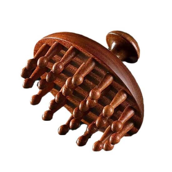 Natural Sandalwood Comb Long Handle Meridian Point Massager 22 Teeth Meridian Insert Comb for Head Massage And Hair Growth Promotion