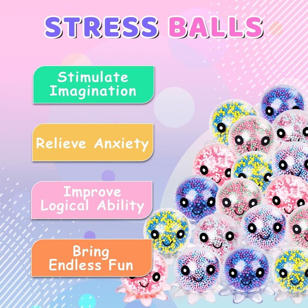 5pcs Foam Octopus Squishy Toy Cute Colorful Beads Squeeze Toy Sensory Fidget Stress Relief Decompression Toy Venting Toy Gift for Kids and Adults