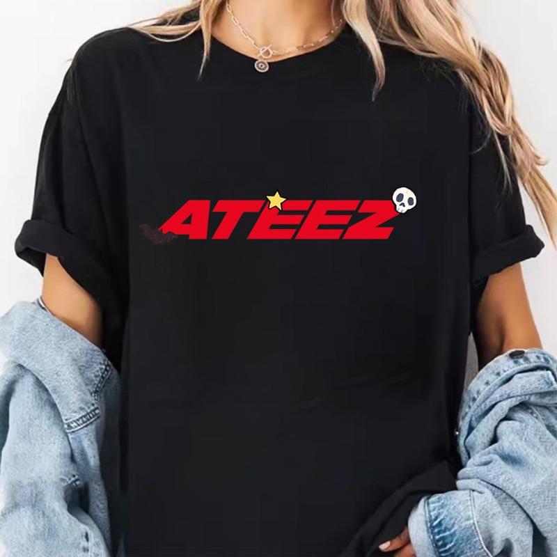 KPOP ATEEZ 25 лет Мультяшная футболка с коротким рукавом Хлопок Индивидуальная Хонджун Минги Сан Юнхо Подарок фанатам Одежда для концерта фанатов