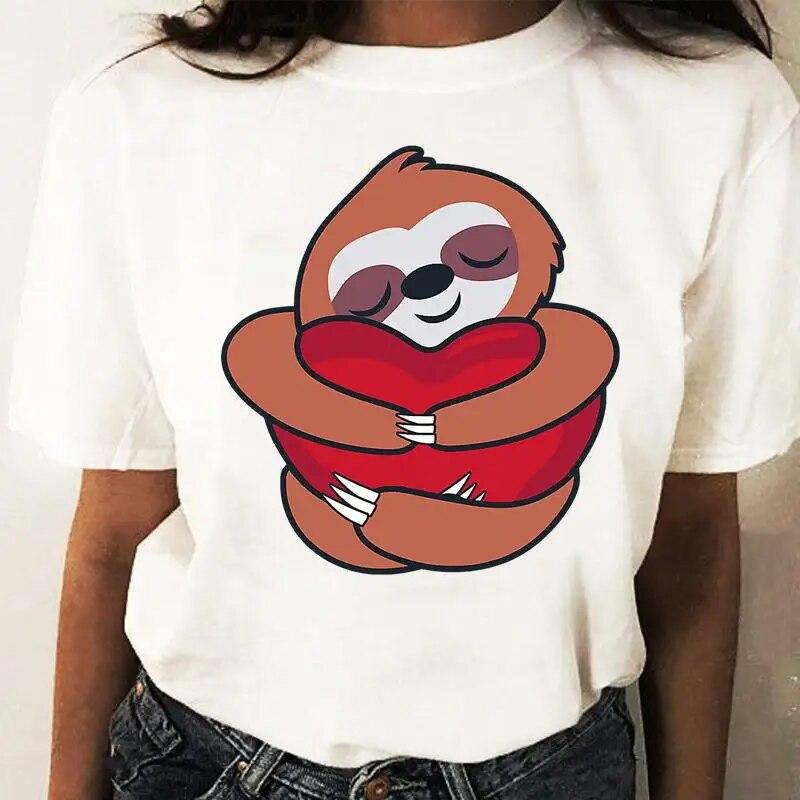 Girl Tops Sloths Koala Cartoon Pattern O-Neck Shirt Clothes For Women Ladies Anime Tshirt Oversized Tops Custom TShirt Tee-Shirt
