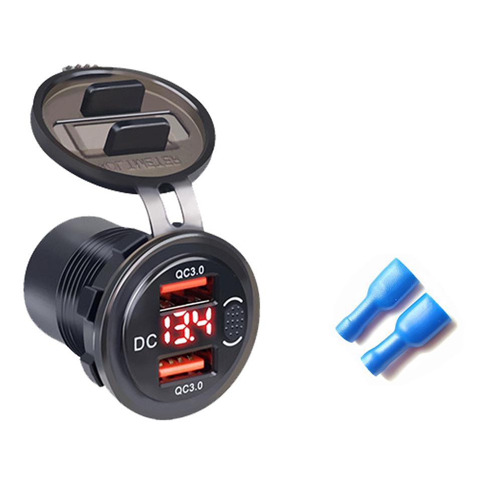 QC 3.0 Car Charger Dual USB Socket Waterproof With Voltmeter Switch Quick Charge Adapter 12/24V Cigarette Lighter
