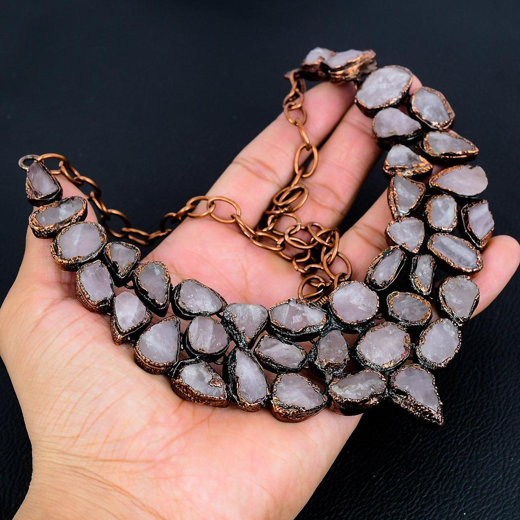 Ожерелье из розового кварца ручной работы, новейшего дизайна, ювелирное изделие, ожерелье из гальванизированной медью драгоценного камня, подарок для мамы