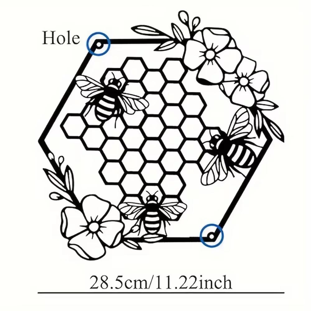 Farmhouse Honeycomb with Flowers Metal Wall Art - Elegant Hanging Décor for Living Room, Garden, Bedroom, Office, and Home Walls