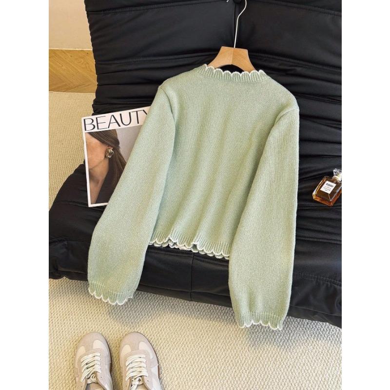 Women Lazy Style Wavy Edge Knit Cardigan Soft Slim Fit Sweater Coat