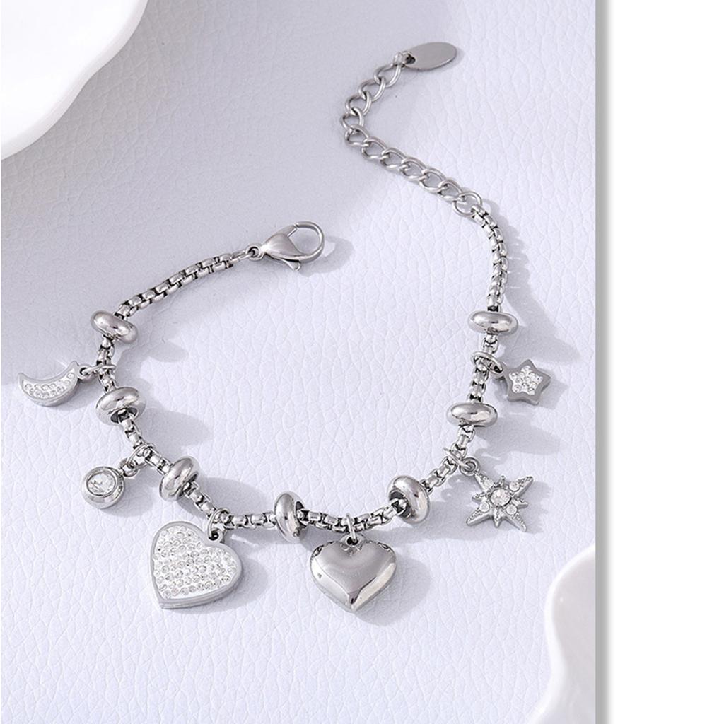 Women's 18k Gold Plated Heart Charm Bracelet Featuring Sturdy Stainless Steel and Stylish Zircon Accent Casual Wear