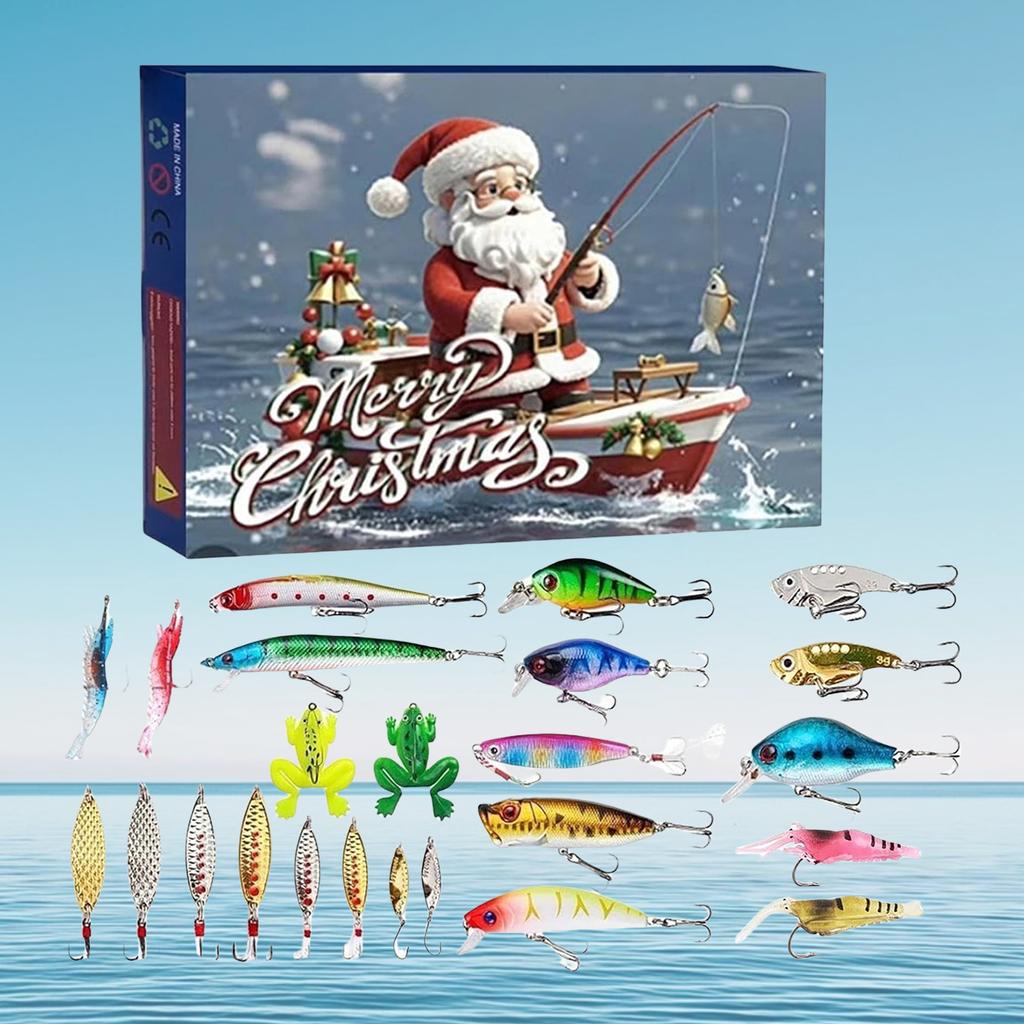 2025 Fishing Advent Calendar Christmas Countdown Calendar 24 Days Fishing Lures Set Xmas Birthday Gifts for Fisher Men Teen Boys