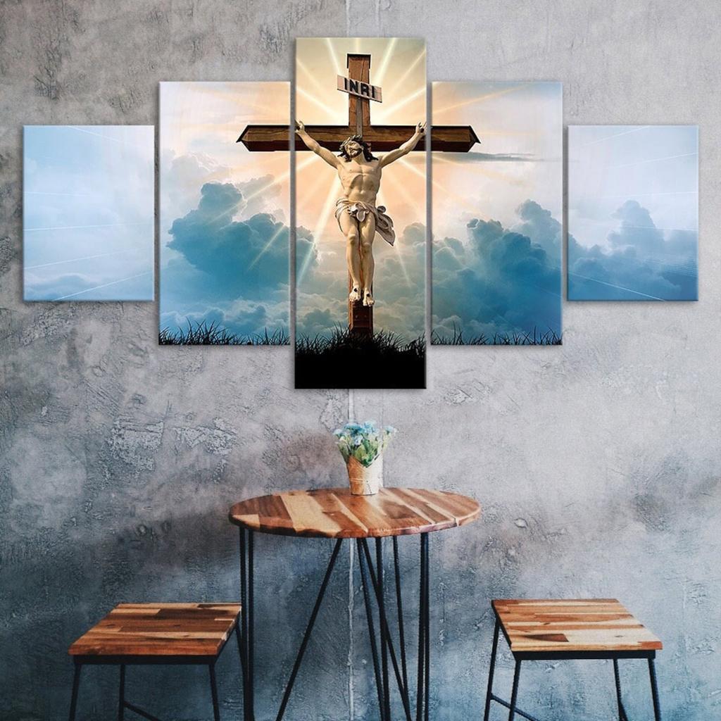 Crucifixion Jesus Christ 5 Piece Five Panel Wall Canvas Print Modern Art Poster Picture Home Decor Gift For Him For Her