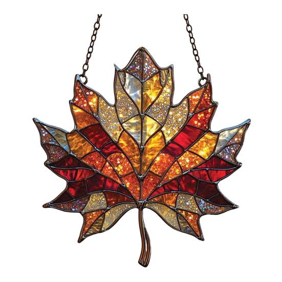 Maple Leaf Fall Ornament Window Hanging Autumn Leaf Suncatcher Stained Glass Wall Art for Thanksgiving Autumn Indoor Outdoor Home Decor