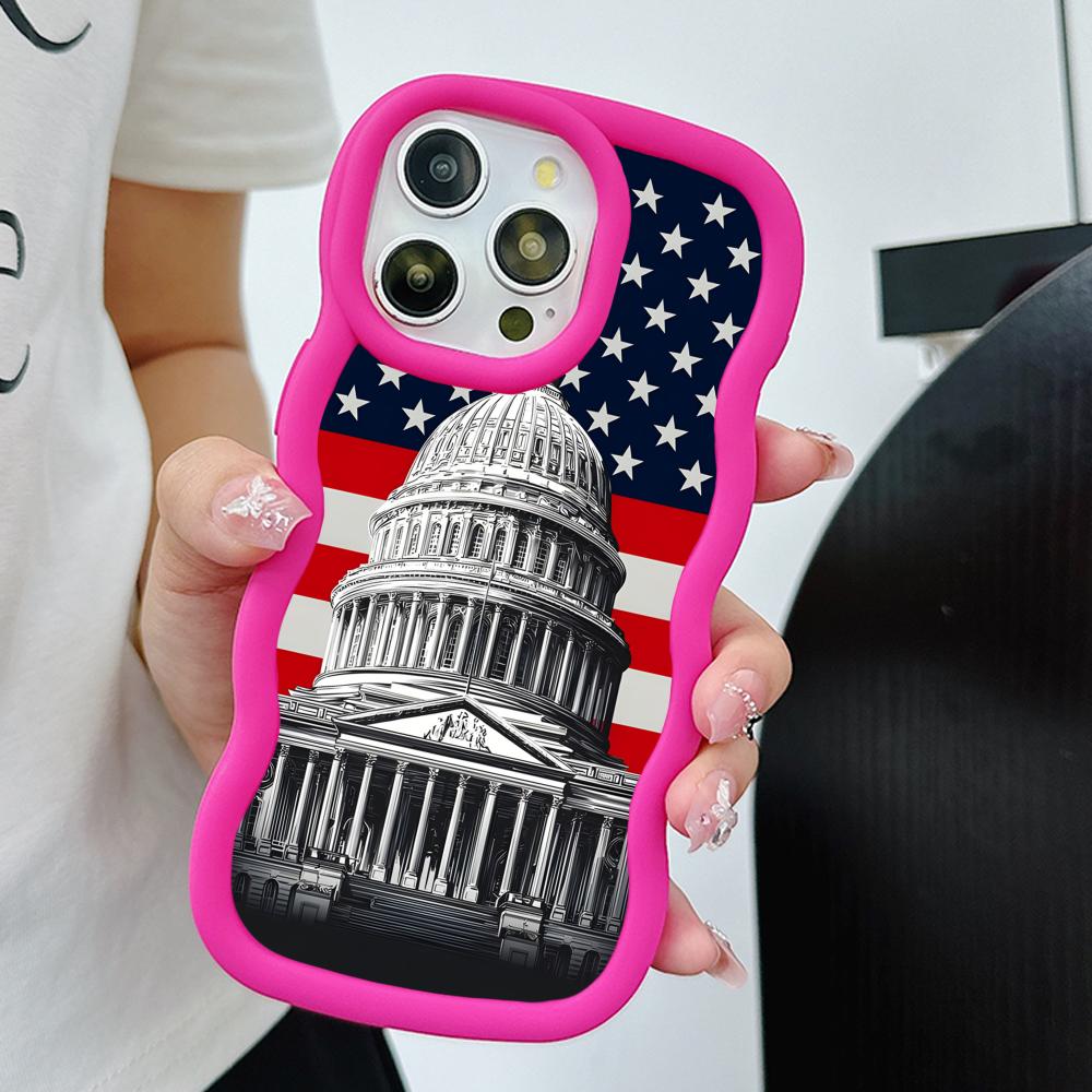 США Флаг Америки Волнистый Край ТПУ Чехол для Мобильного Телефона для iPhone 17 16 15 14 13 12 11 Air Pro Max Plus Цветной Чехол