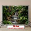 2D Garden Waterfall Backdrop, Tropical Plants & Cascading Waterfall Background Cloth