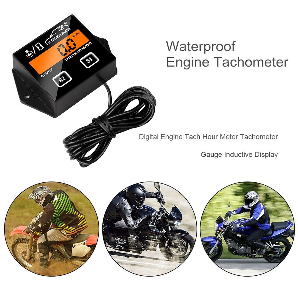 Battery Replacable Digital Engine Tach Hour Meter Tachometer Gauge Engine Rpm LCD Display for Moto Marine Chainsaw Pit Bike Boat