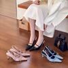 Pointed Bow Bag Head Sandals Women's Thin Heel Light Mouth High Heels One Word with Temperament Single Shoes