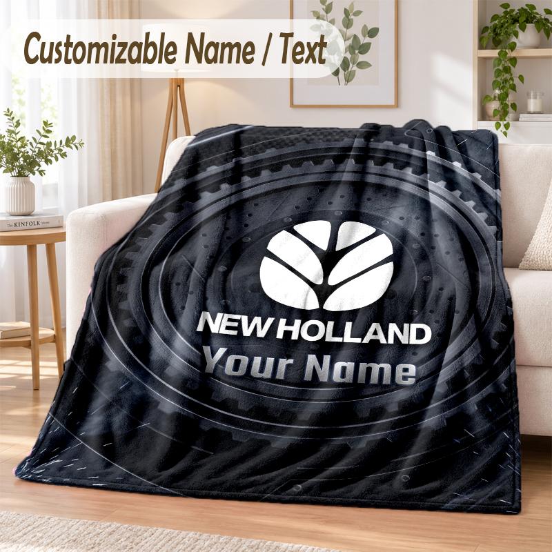 Custom Text Flannel Blanket New Holland Print Warm Cozy Blanket Home Sofa Bedding