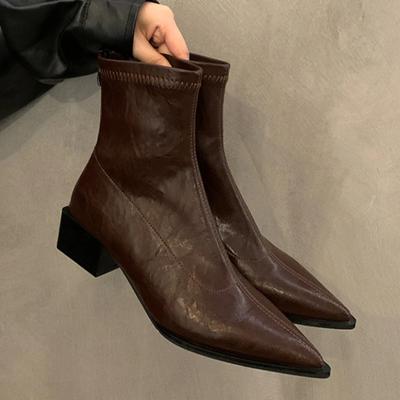 Массивные ботильоны женские остроносые туфли на среднем каблуке женские 2024 тренд зима новые готические челси снежные ботинки женские мотоциклетные ботинки