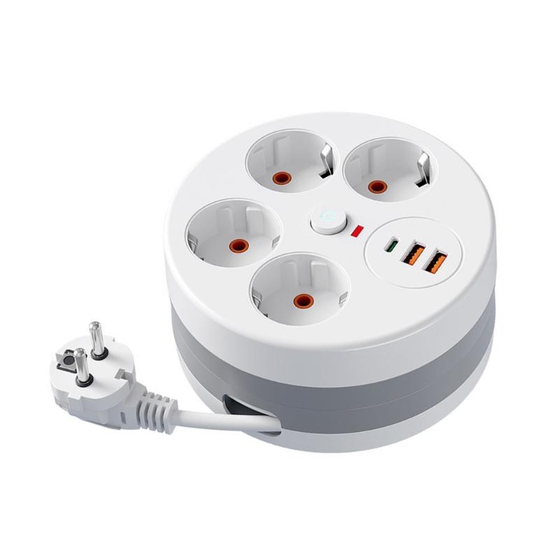 Удлинитель с розетками и USB-портами, умный дизайн, 4 розетки, 3 USB-порта для зарядки, регулируемый кабель 280 см, с защитой
