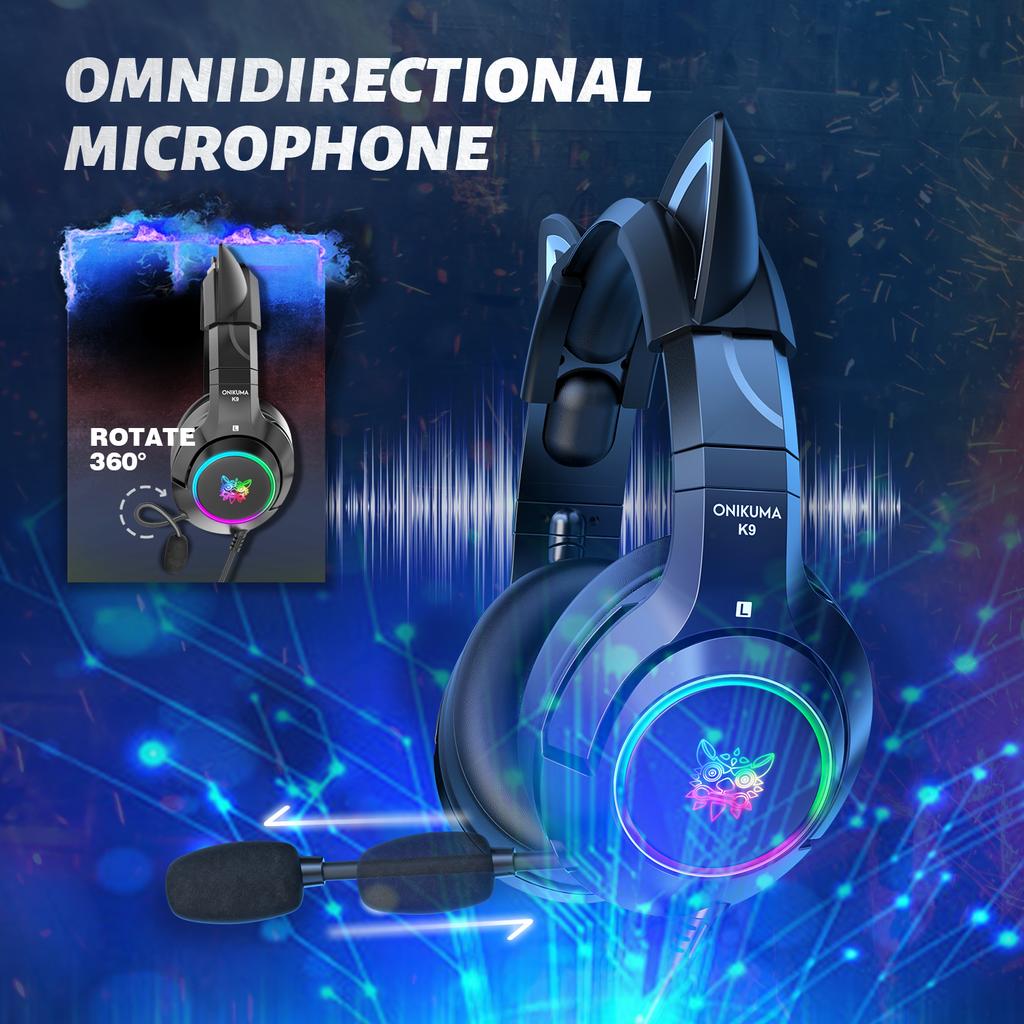 K9 Gaming Headset, Wired Over-Ear Headphones with Detachable Cat Ears, Noise Cancelling Microphone, RGB Backlight, Surround Sound for PC PS5 PS5 Xbox