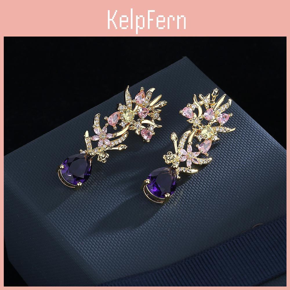 Amethyst Gold Real 14k 100 Drop Earring For Women Aros Mujer Oreja Natural Purple Amethyst Gemstone Orecchini Earring Females