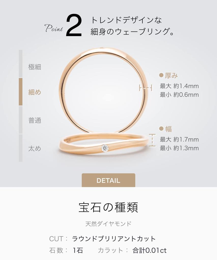 LEGAN Pink Gold Diamond Size K10PG Natural Diamond Wedding Slim Made in Japan Ring, 8, Band, Fit, Women's,