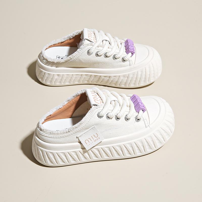 CRLAYDK Модные женские парусиновые удобные мюли без застежек на повседневную платформу мокасины с открытой спиной женские тапочки для дома и улицы