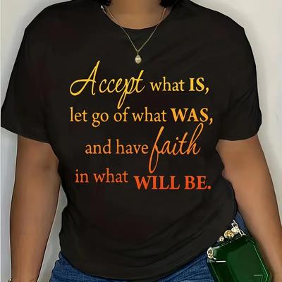 Футболка большого размера для женщин с короткими рукавами и круглым вырезом, с принтом букв и принтом омбре