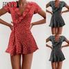 HNXC Summer Women A-Line Floral Print Dress Cute Elegant V-Neck Floral Ruffle Short Dress for Lady Chic Flower Mini Dress